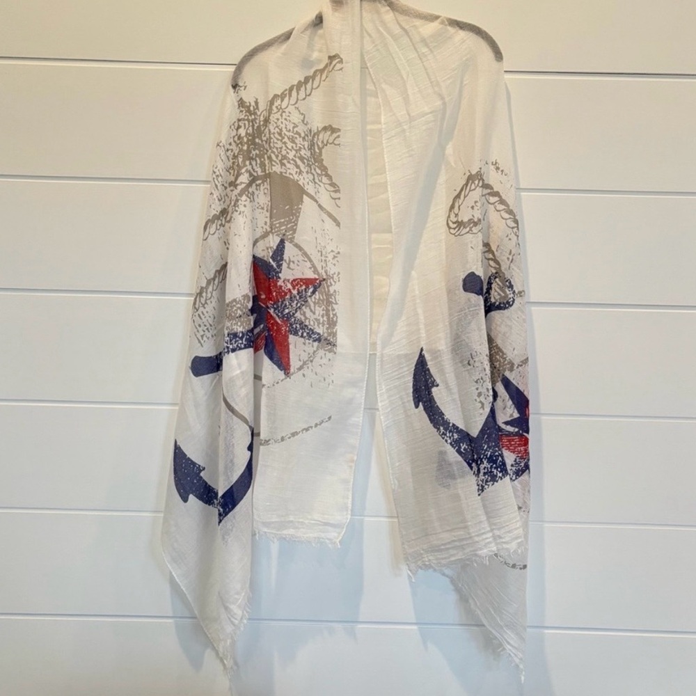 Simonetta Blue and Red Nautical Anchor White Scarf Wrap